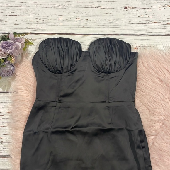 NWT Naked Wardrobe The Statement Black Satin Corset Ruched Strapless Mini Dress - Picture 8 of 10